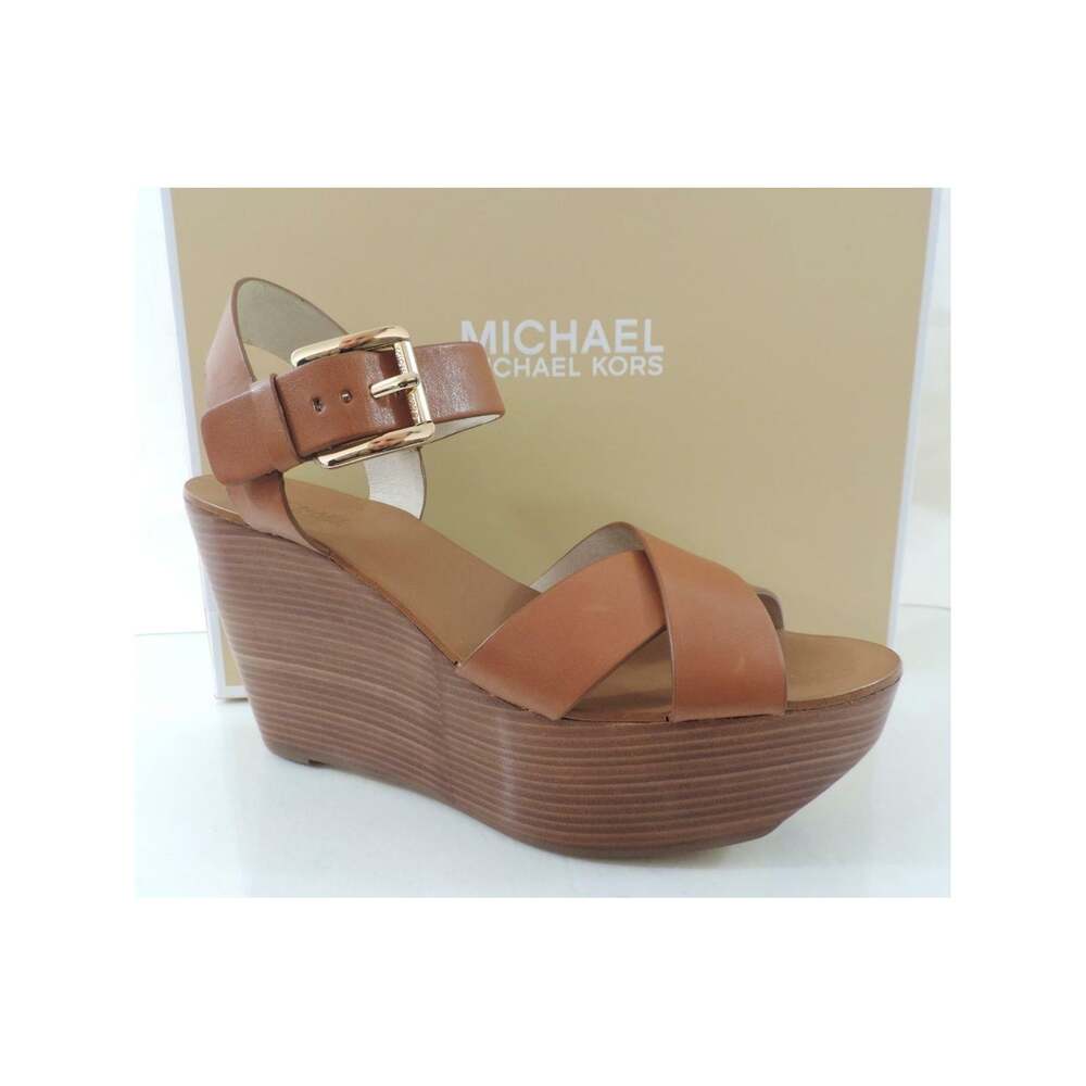 Michael Kors Peggy Platform Wedge Sandals Luggage Tan Size 9.5